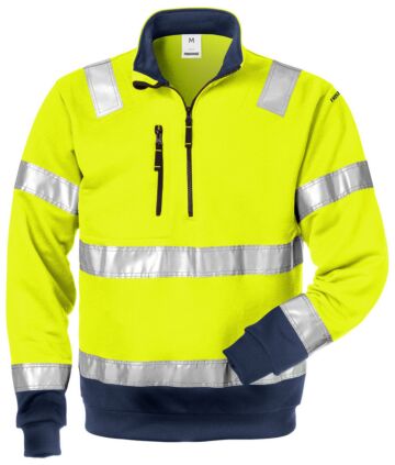 Fristads High vis sweatshirt met korte rits klasse 3 728 SHV Hi-Vis geel/marineblauw