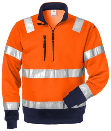 Fristads High vis sweatshirt met korte rits klasse 3 728 SHV Hi-Vis oranje/marineblauw