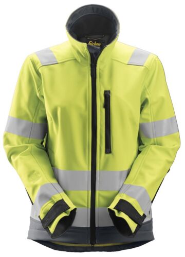 Snickers 1237 AllroundWork High-Vis Softshell Damesjack Klasse 2/3 High-Vis Geel/Staalgrijs