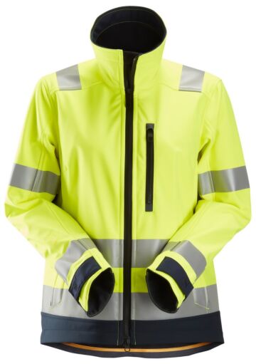 Snickers 1237 AllroundWork High-Vis Softshell Damesjack Klasse 2/3 High-Vis Geel/Marineblauw