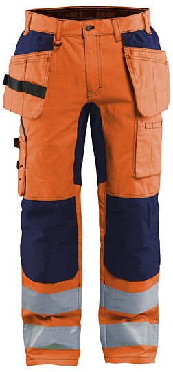 Blåkläder 1552-1811 High Vis Werkbroek met stretch en gereedschapzakken High Vis Oranje/Marineblauw