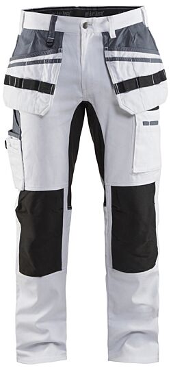 Blåkläder 1910-1000 Schildersbroek met stretch en gereedschapszakken Wit/zwart