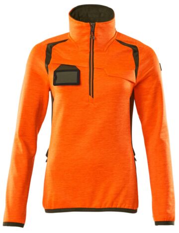 Mascot 19353-316 Dames Fleecetrui met korte rits Hi-Vis Oranje/Mosgroen