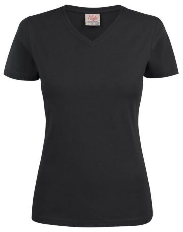 Printer Heavy V-Neck T-Shirt Dames Zwart