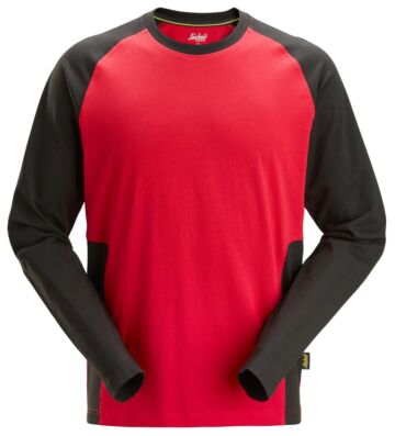 Snickers 2450 Tweekleurig T-Shirt met Lange Mouwen Chilirood/Zwart