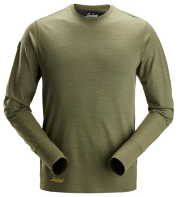 Snickers 2451 Wollen T-Shirt met Lange Mouwen Khakigroen