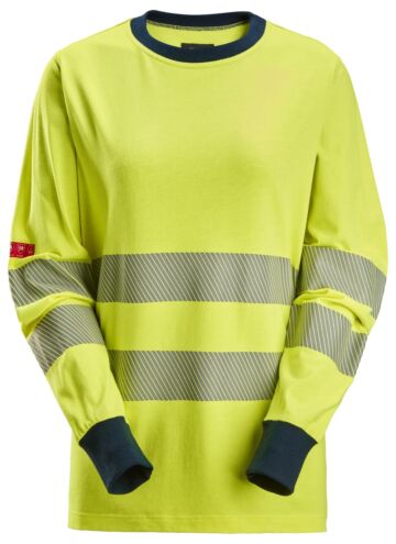 Snickers 2476 High-Vis Klasse 3/2 Dames T-Shirt met Lange Mouwen High-Vis Geel/Marineblauw