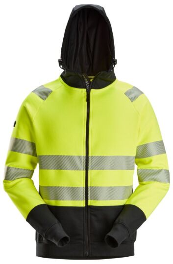 Snickers 2839 High-Vis Klasse 2 Hoodie met Rits High-Vis Geel/Zwart