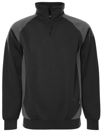 Fristads Sweater met korte rits 7048 GSM Zwart/Grijs