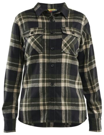 Blåkläder 3218-1168 Dames Overhemd Flanel Donker herfstgroen/Zwart
