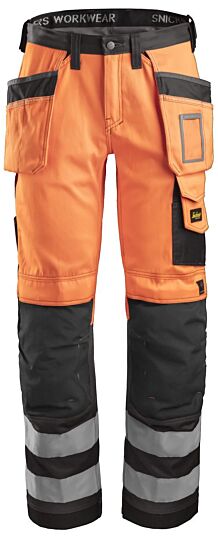 Snickers 3233 High-Vis Broek met Holsterzakken Klasse 2 High-Vis Oranje/Zwart melange