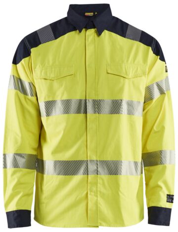 Blåkläder 3239-1517 Multinorm overhemd High Vis Geel/Marineblauw
