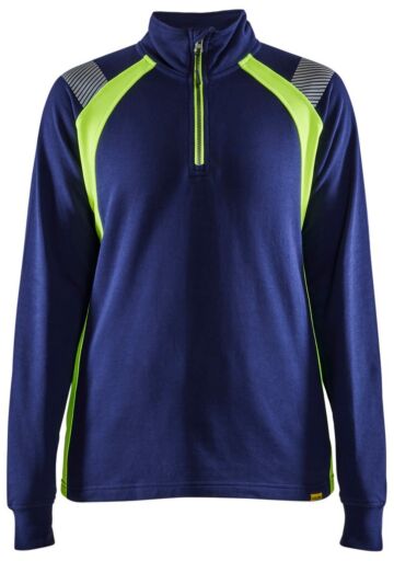 Blåkläder 3403-1158 Dames sweatshirt met halve halve rits Visible Marine/High Vis Geel