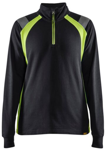 Blåkläder 3403-1158 Dames sweatshirt met halve halve rits Visible Zwart/High Vis Geel