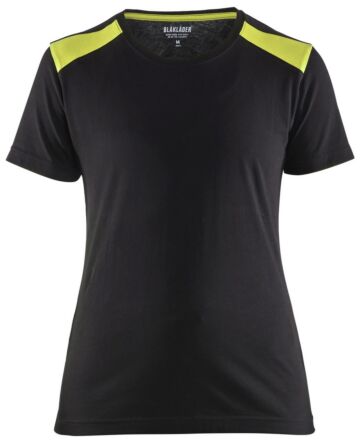 Blåkläder 3479-1042 Dames T-shirt bi-colour Zwart/High Vis Geel