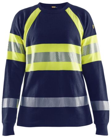 Blåkläder 3494-1761 Dames Vlamvertragend T-shirt lange mouwen Marine/High Vis Geel