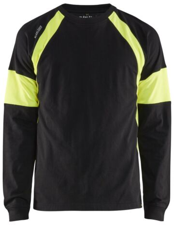 Blåkläder 3520-1030 T-shirt lange mouwen visible Zwart/High Vis Geel