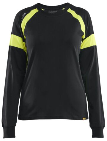 Blåkläder 3521-1030 Dames T-shirt lange mouwen Visible Zwart/High Vis Geel