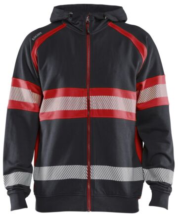 Blåkläder 3552-1158 Hooded sweatshirt met rits High Vis Zwart/High Vis Rood