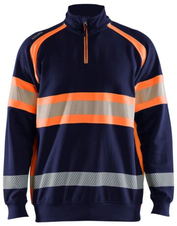 Blåkläder 3553-1158 Sweatshirt met halve rits High Vis Marineblauw/Oranje