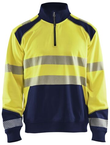 Blåkläder 3556-2528 Sweatshirt met halve rits High Vis High Vis Geel/Marineblauw