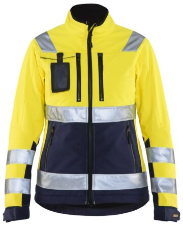Blåkläder 4902-2517 Dames Softshell jack High Vis High Vis Geel/Marineblauw