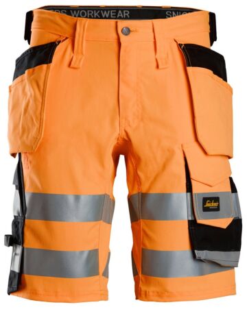 Snickers 6135 High-Vis Klasse 1 Stretch Korte Werkbroek met Holsterzakken High-Vis Oranje/Zwart
