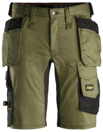 Snickers 6141 AllroundWork Stretch Korte Broek met Holsterzakken Khakigroen/Zwart