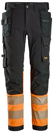 Snickers 6231 4-Way Stretch Werkbroek met Holsterzakken Klasse 1 Zwart/High-Vis Oranje