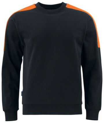 Projob 2125 Sweater Ronde Hals Met Fluo Inzetstukken Heren Zwart/Oranje
