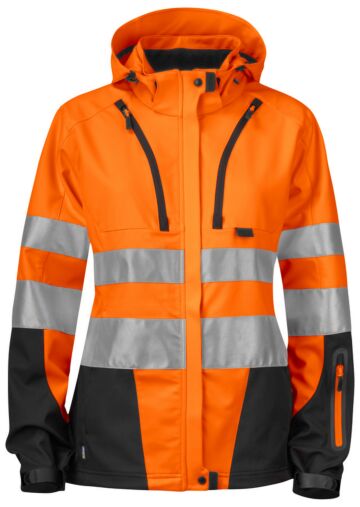 Projob 6423 Ongevoerde Signalisatie Softshell En Iso 20471 Klasse 3 Dames Oranje/Zwart