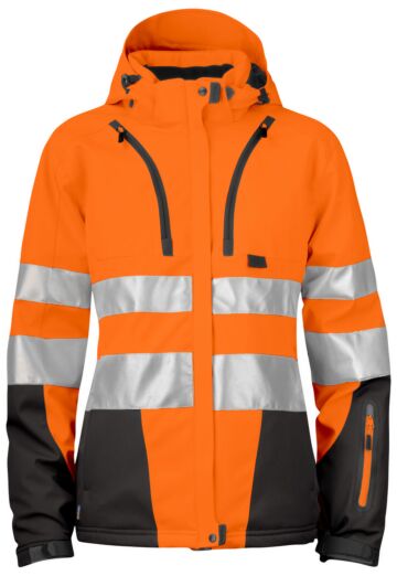 Projob 6424 Gevoerde Signalisatiesoftshell En Iso 20471 Klasse 3 Dames Oranje/Zwart