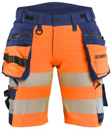 Blåkläder 7020-1648 Dames High Vis short 4-weg stretch met gereedschapzakken High Vis Oranje/Marineblauw