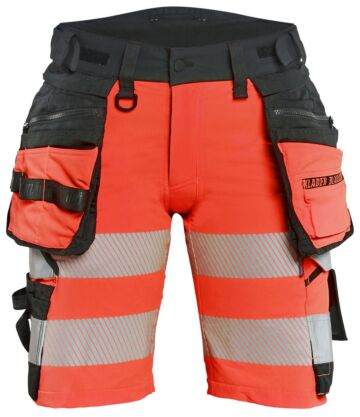 Blåkläder 7020-1648 Dames High Vis short 4-weg stretch met gereedschapzakken High Vis Rood/Zwart