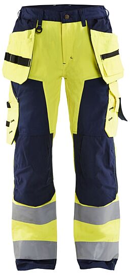 Blåkläder 7156-1811 Dames High Vis werkbroek met gereedschapzakken High Vis Geel/Marineblauw