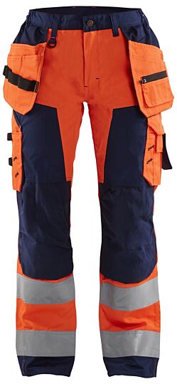 Blåkläder 7156-1811 Dames High Vis werkbroek met gereedschapzakken High Vis Oranje/Marineblauw