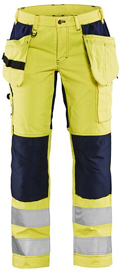 Blåkläder 7163-1811 Dames High Vis Werkbroek met stretch en gereedschapzakken High Vis Geel/Marineblauw