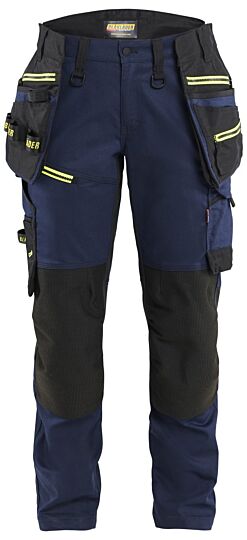 Blåkläder 7170-1149 STRIKER Dames werkbroek met stretch Donker marineblauw/High Vis Geel