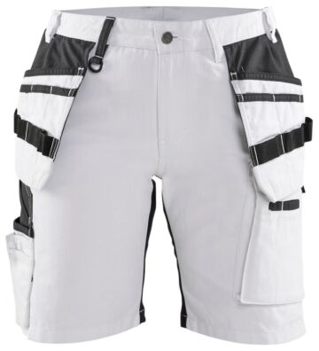 Blåkläder 7171-1000 Dames Schildersshort met stretch en gereedschapszakken Wit/zwart