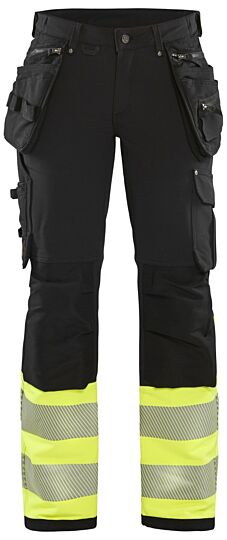 Blåkläder 7193-1642 Dames High Vis werkbroek 4-weg stretch met gereedschapszakken Zwart/High Vis Geel