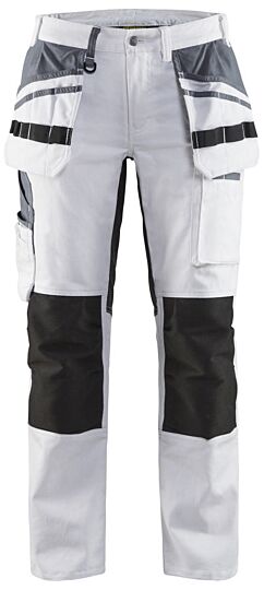 Blåkläder 7910-1000 Dames Schildersbroek met stretch en gereedschapszakken Wit/zwart