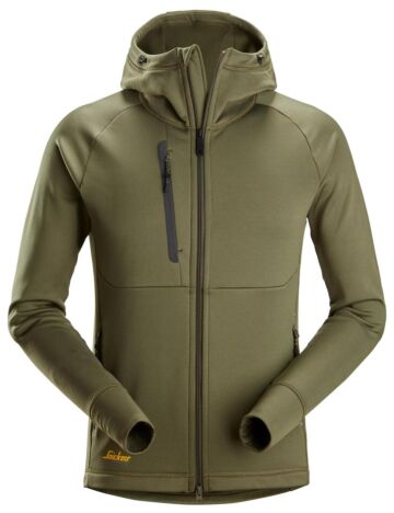Snickers 8026 Polartec® Power Stretch® Hoodie met Volledige Rits Khakigroen