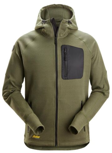 Snickers 8041 FlexiWork Fleece Hoodie met Volledige Rits Khakigroen/Zwart