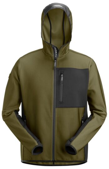 Snickers 8044 FlexiWork Tussenlaag Hoodie met Rits Khakigroen/Zwart