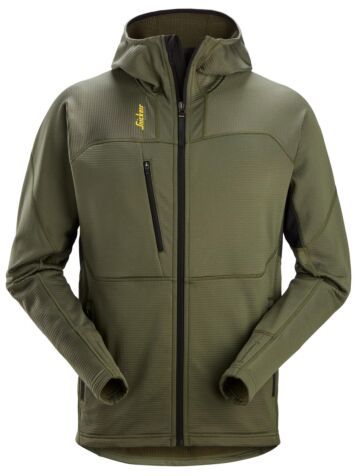 Snickers 9420 Thermal Body Mapping Fleece Hoodie met Rits Khakigroen/Zwart