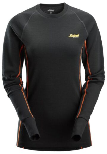 Snickers 9470 Dames Merino Basislaag Stay Warm Damestop Zwart/Antracietmelange