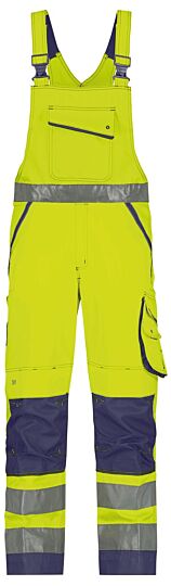 DASSY® Malmedy Hogezichtbaarheidsbretelbroek met kniezakken Fluogeel/Marineblauw