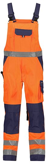 DASSY® Toulouse Hogezichtbaarheidsbretelbroek met kniezakken Fluo-Oranje/Marineblauw