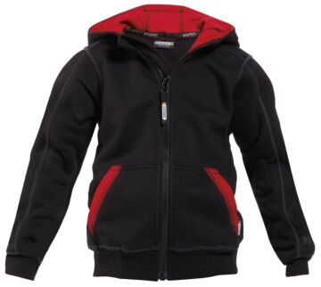 DASSY® Watson Kids Sweater met lange rits en kap Zwart/Rood