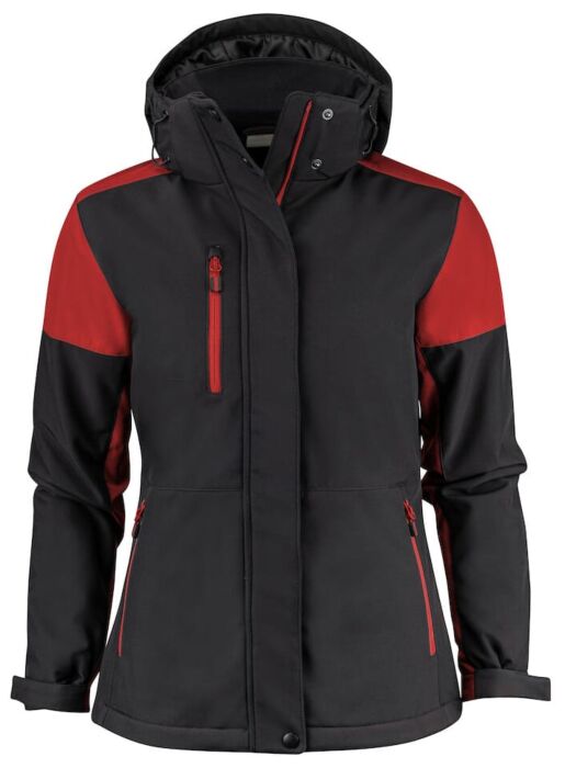 Printer Prime Padded Softshell Jas Dames Zwart/Rood